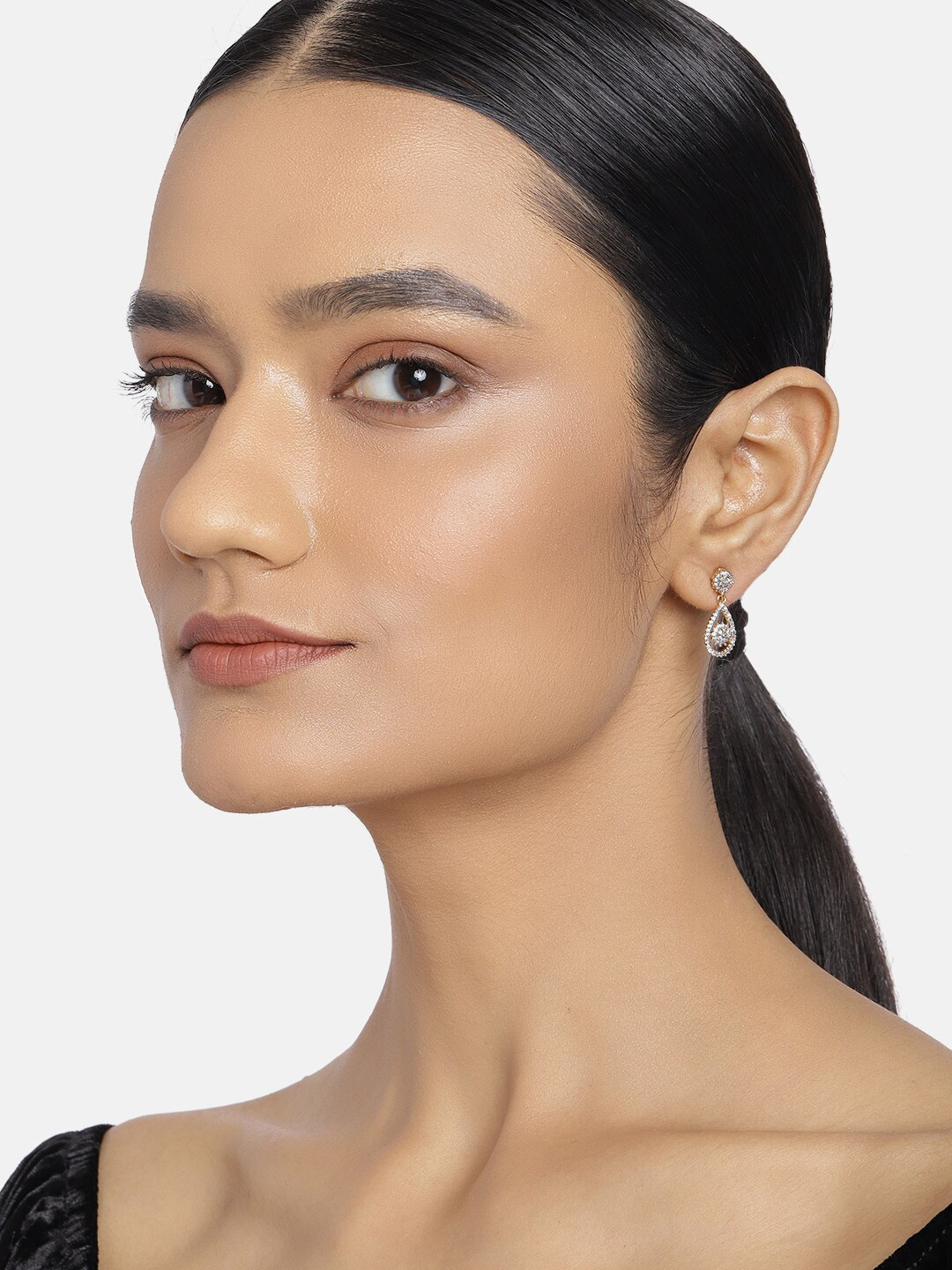 Estele Women Gold-Toned & White Triangular Drop Earrings