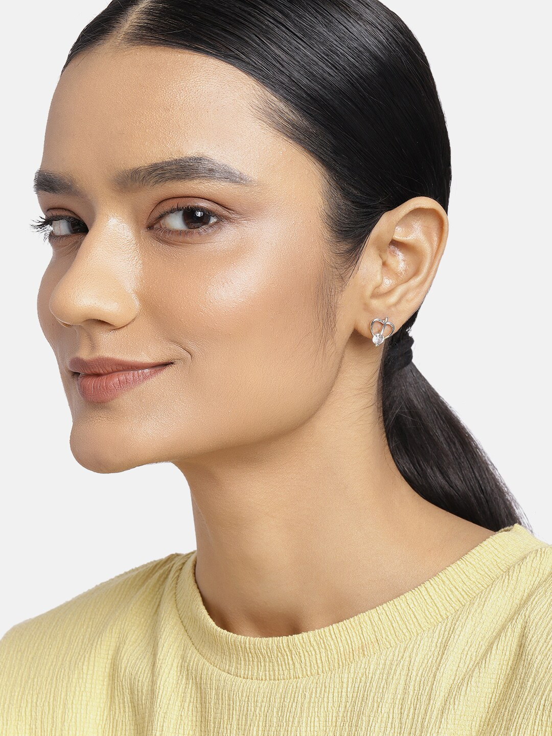 Estele Women Silver-Toned & White Contemporary Studs
