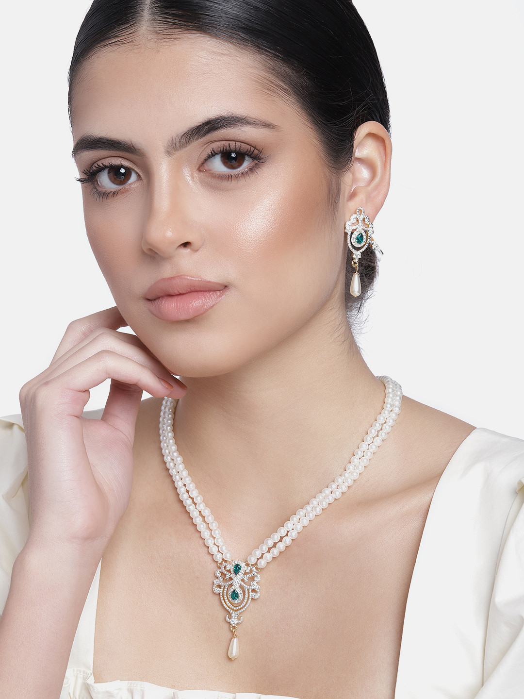 Estele Gold-Plated & Pearl Traditional Jewellery Set