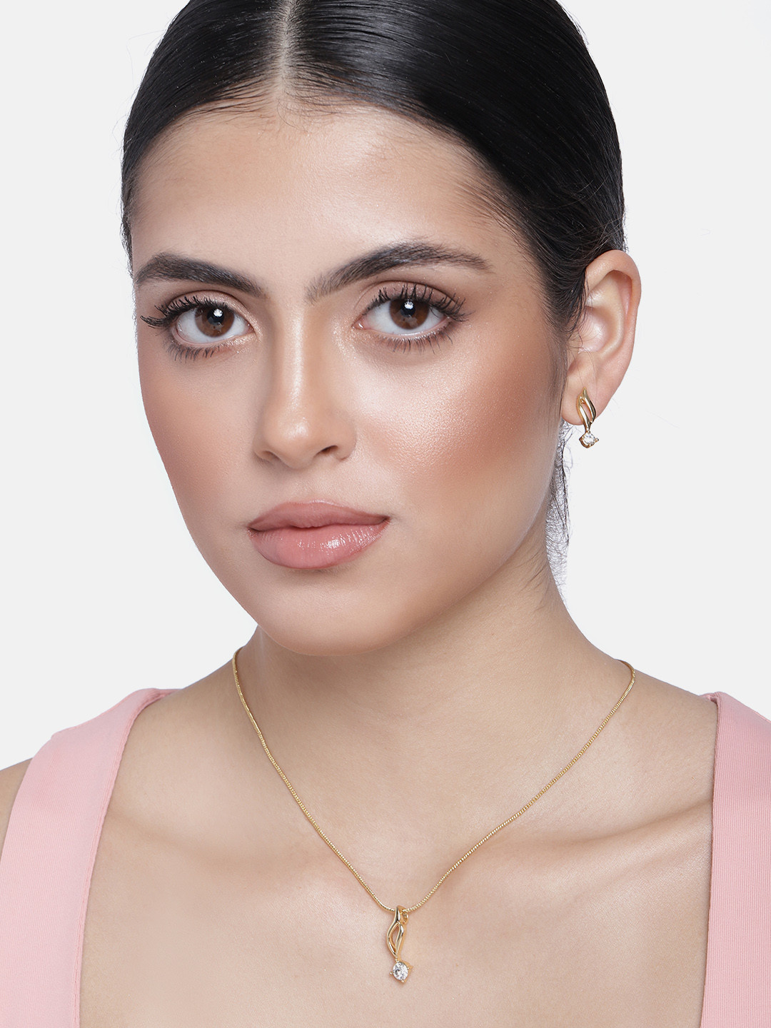 Estele Gold Plated Solitaire Jewellery Set with American Diamonds