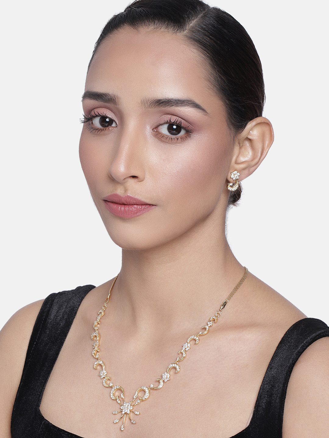 Estele White Gold Plated CZ Nakshatra Swirl Jewellery Set