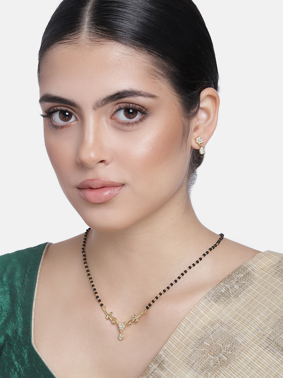 Estele Gold Plated Flower Drop with Austrian Crystals Mangalsutra & Earrings Set