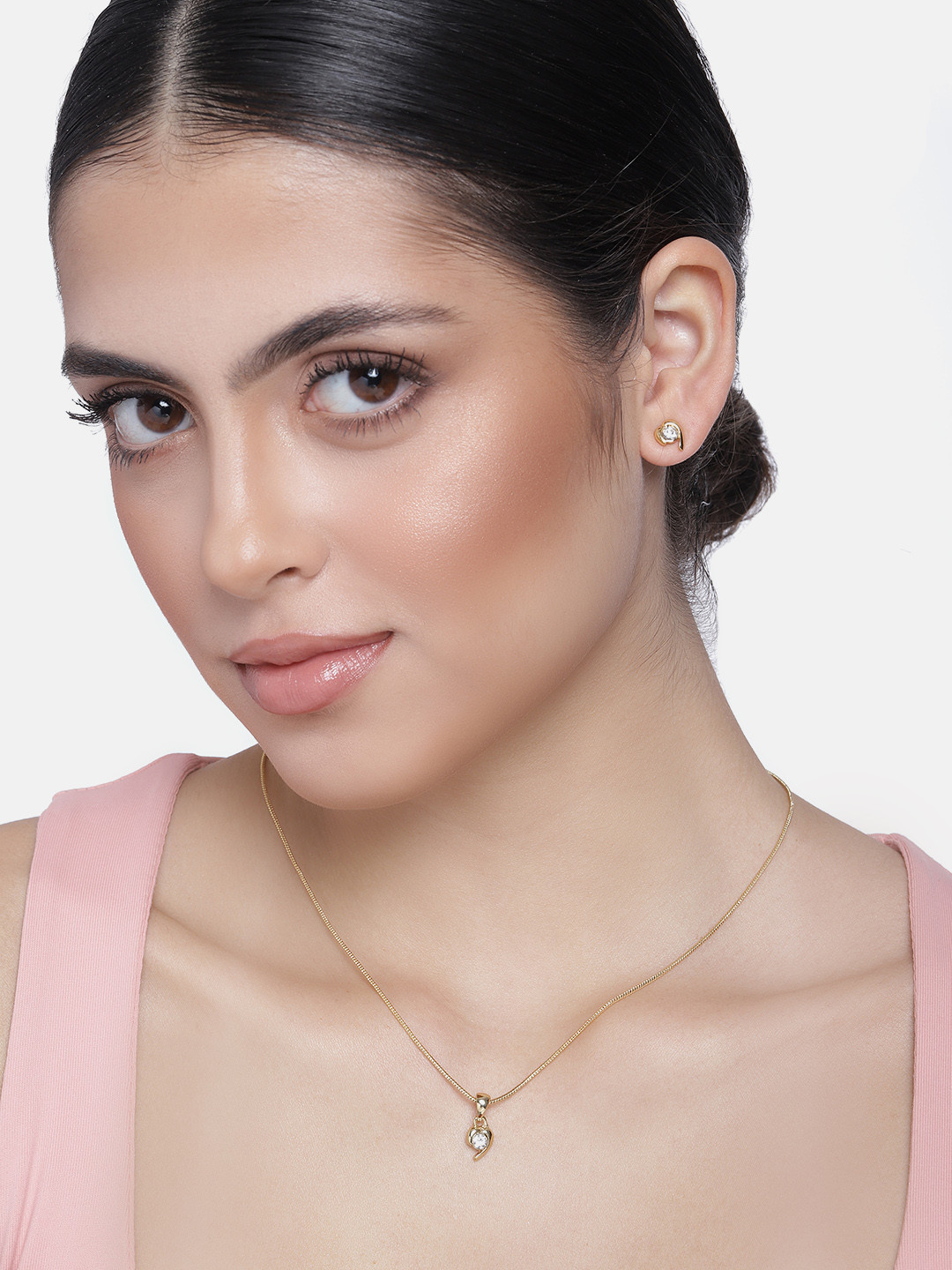 Estele Gold Plated Heart Shaped Pendant Set with Austrian Crystal
