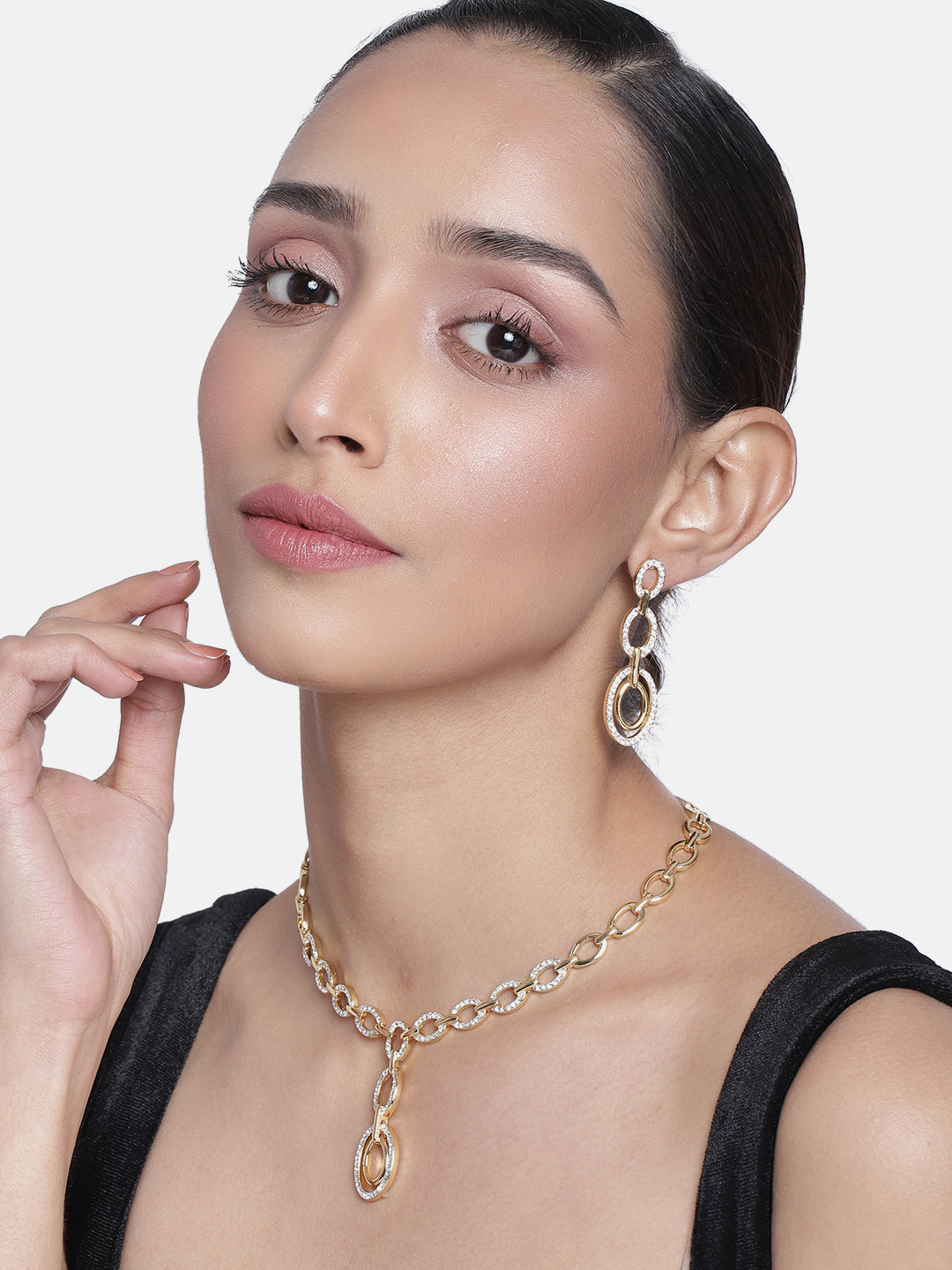 Estele Gold & Rhodium Plated Opal Circular Shaped Jewellery Set with Austrian Crystals