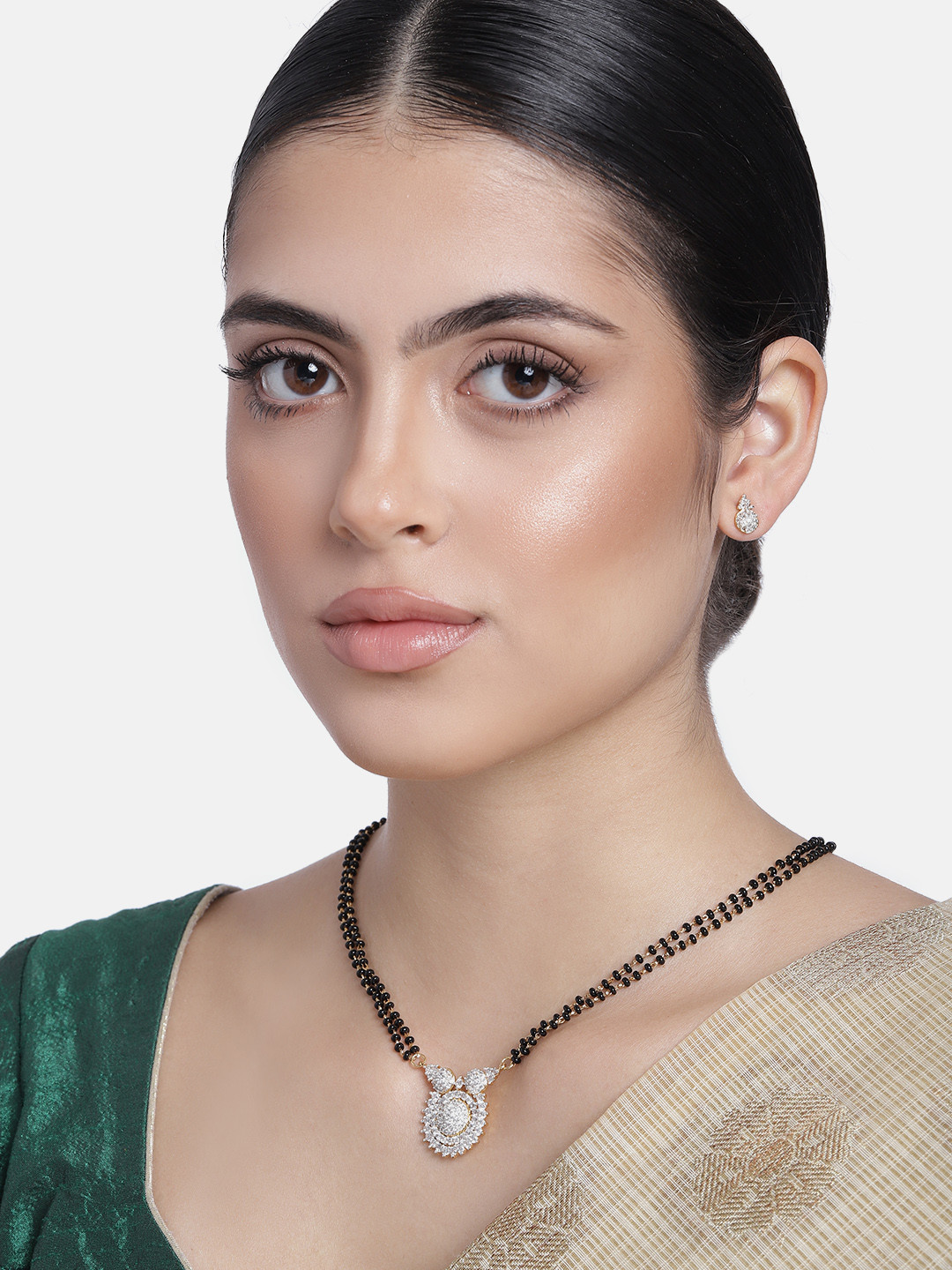 Estele Gold & Rhodium Plated CZ Glitter Circular Mangalsutra Necklace Set for Women