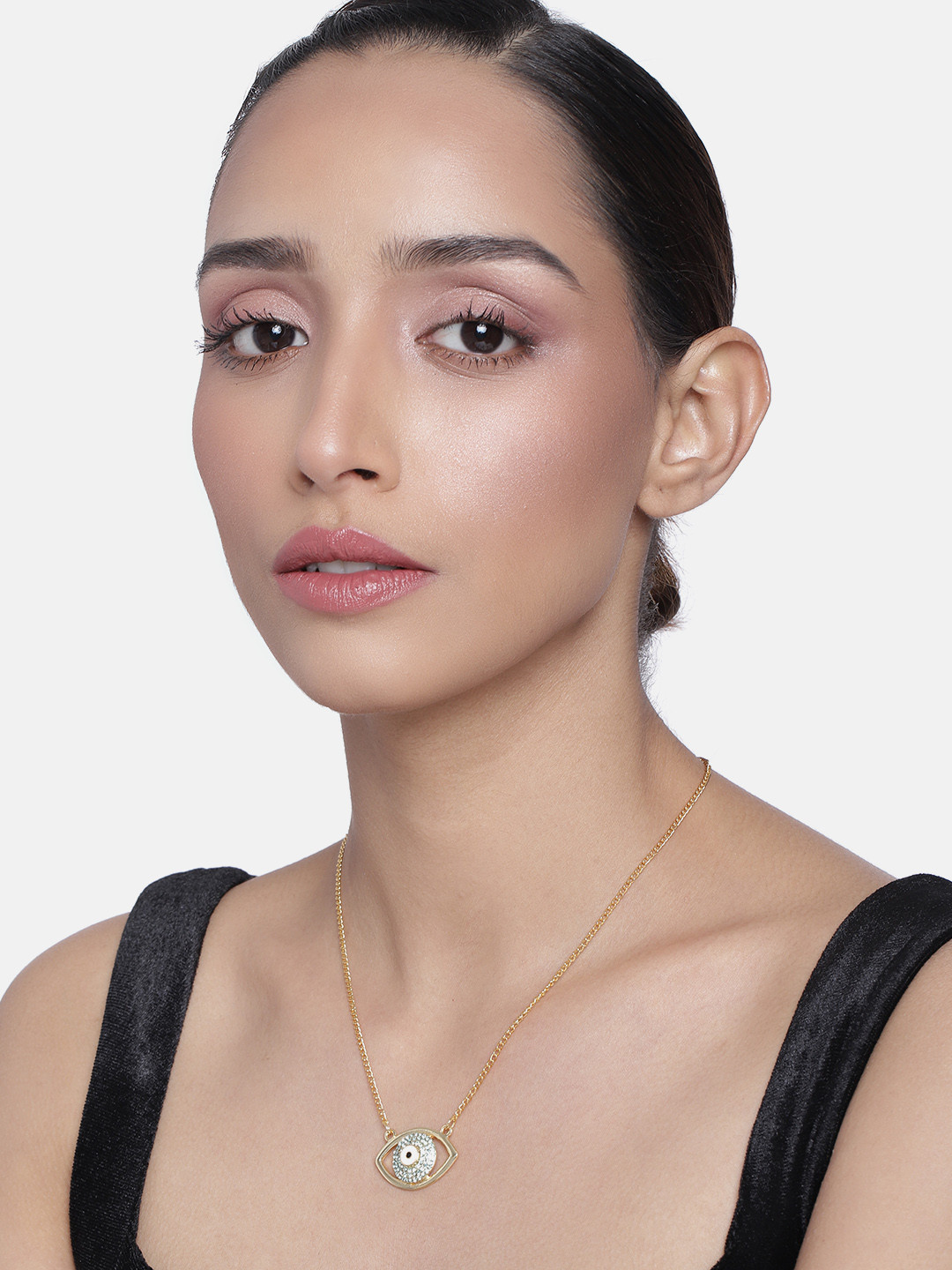 Estele Women Gold-Plated White Dainty Evil Eye Designer Pendant Necklace
