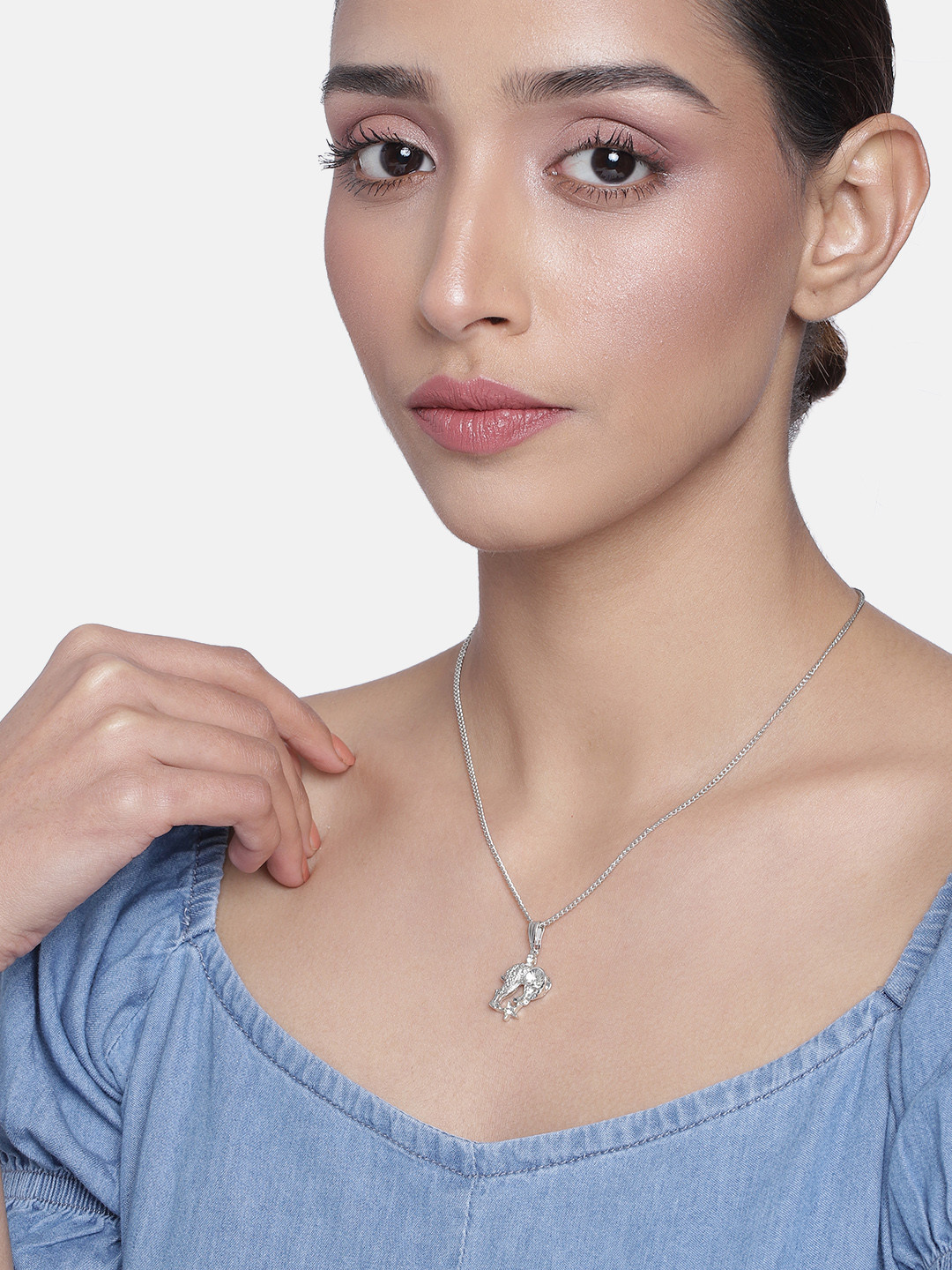 Estele Women Rhodium Plated Aries Zodiac Sign Pendant with Chain