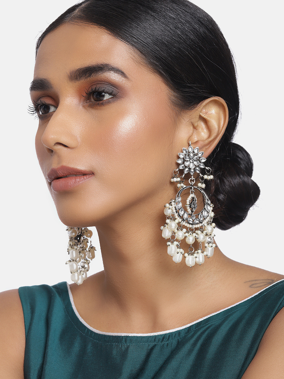 I Jewels Oxidised Silver-Toned Rhodium-Plated Classic Drop Earrings