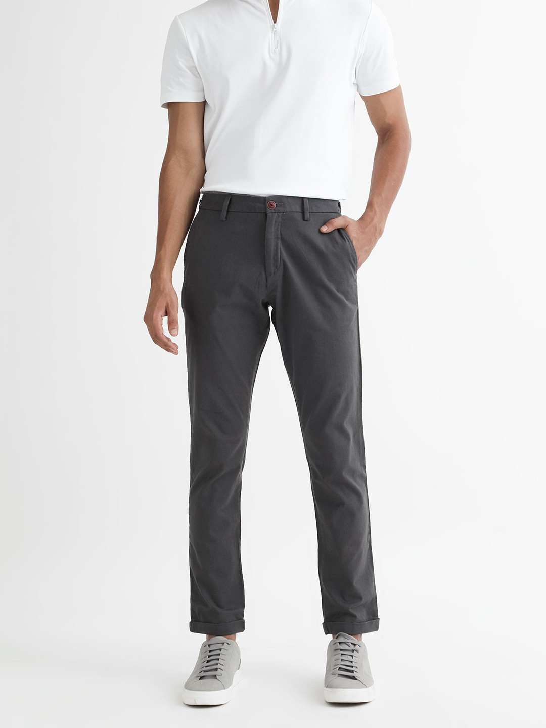 RARE RABBIT Men Grey Slim Fit Trousers