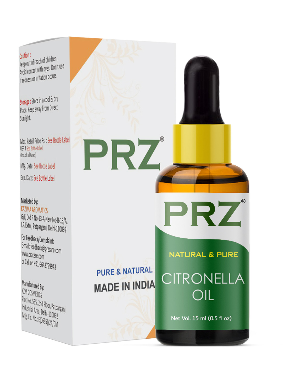 PRZ Unisex Yellow Natural & Pure Citronella Essential Oil - 15 ml