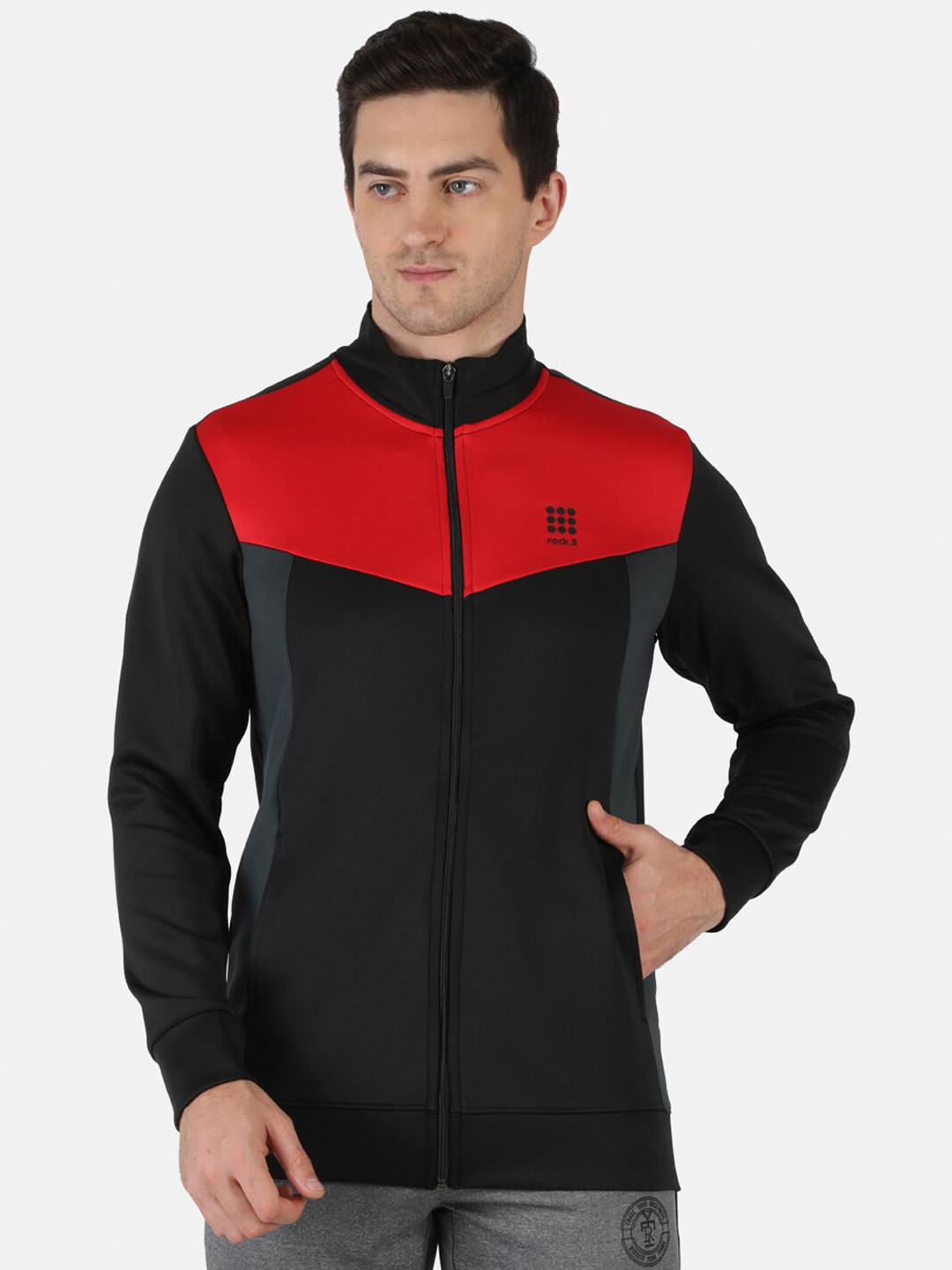 rock it Men Black Colourblocked Sweatshirt