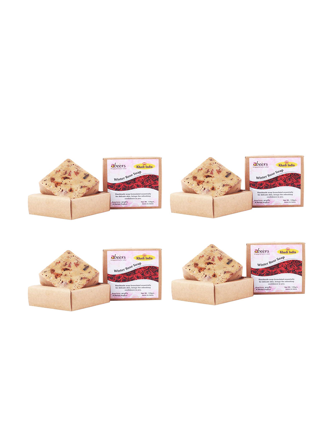 abeers Pack of 4 Handmade Winter Rose With Essential Oil Luxury Soap - 120g Each