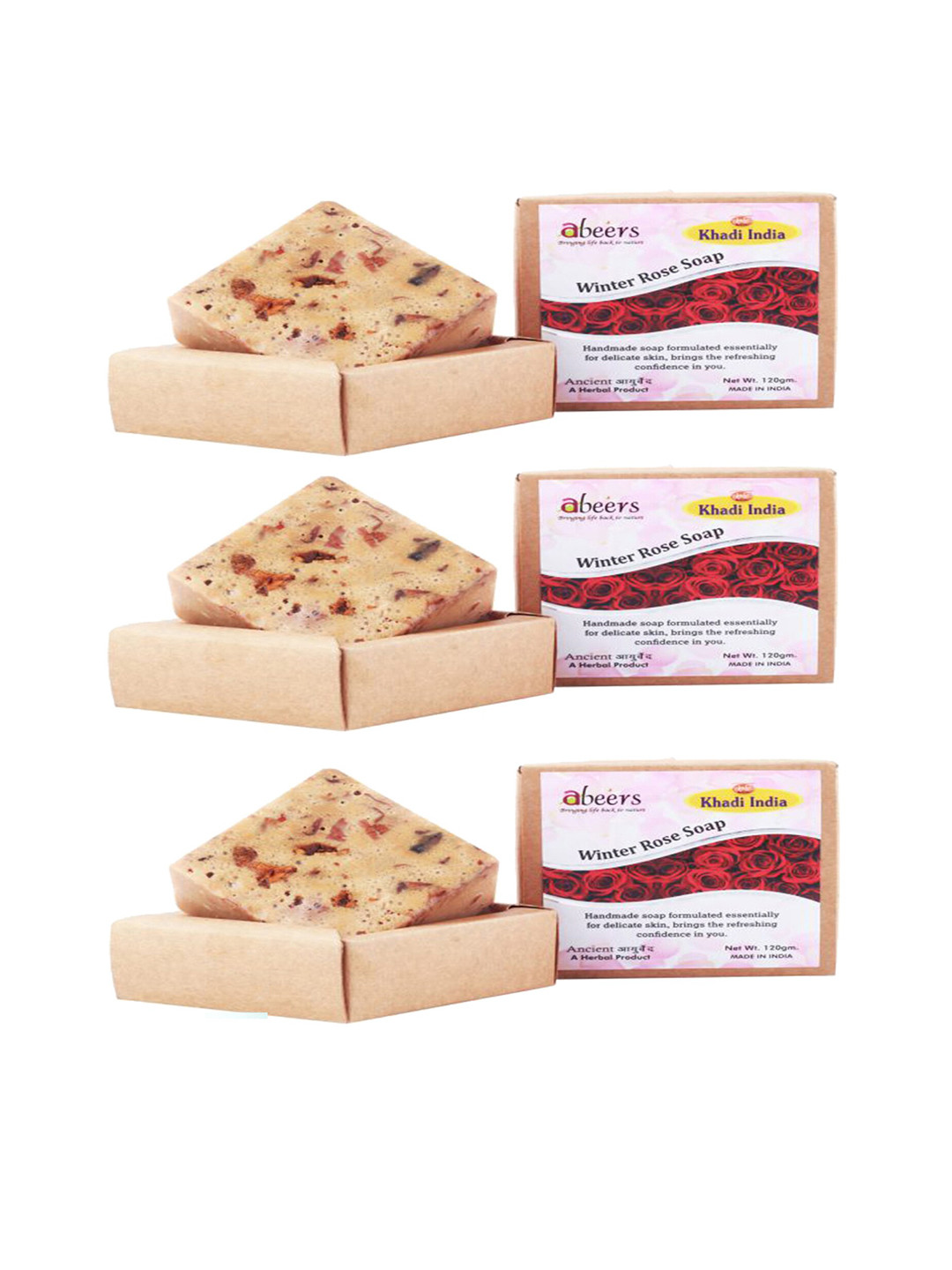abeers Pack of 3 Handmade Winter Rose With Essential Oil Luxury Soap - 120 g Each