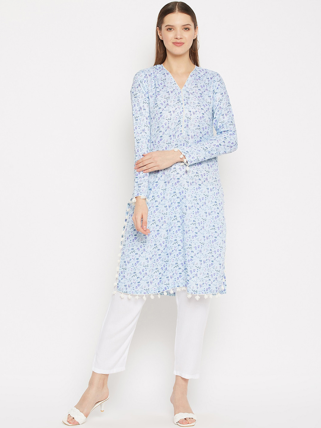 Imfashini Women Blue Floral Printed Kurta