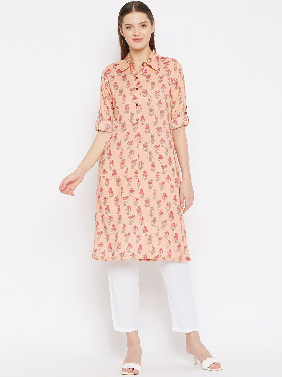 Imfashini Women Peach-Coloured Printed Kurta