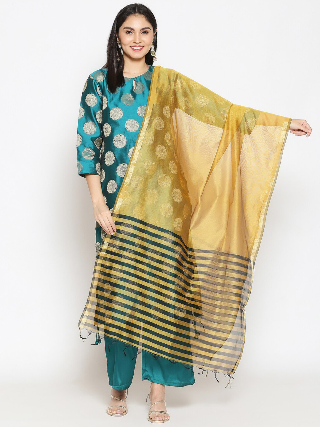 Dupatta Bazaar Mustard & Black Striped Dupatta