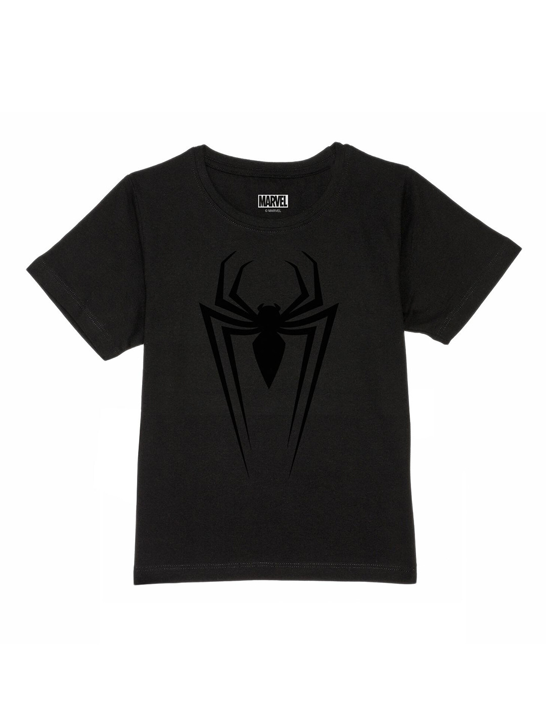 Marvel by Wear Your Mind Boys Black Printed Drop-Shoulder Sleeves Applique T-shirt