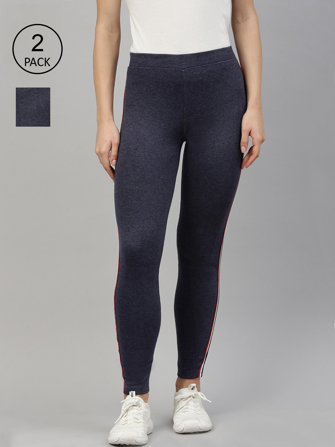 GOLDSTROMS Women Navy Blue Pack of 2 Solid Cotton Tights