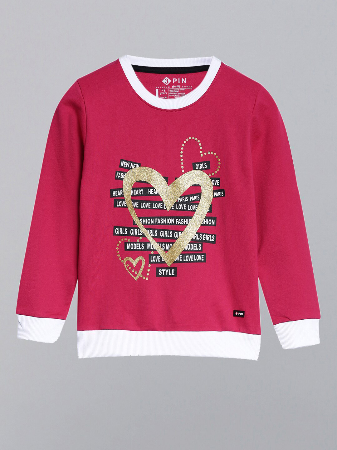 3PIN Girls Pink Printed Sweatshirt
