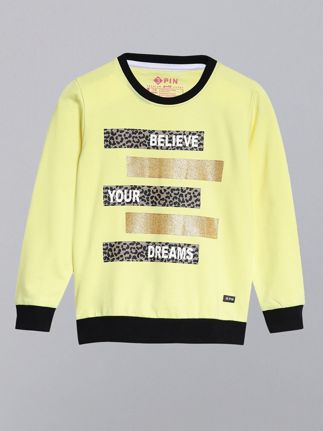 3PIN Girls Yellow Printed Sweatshirt