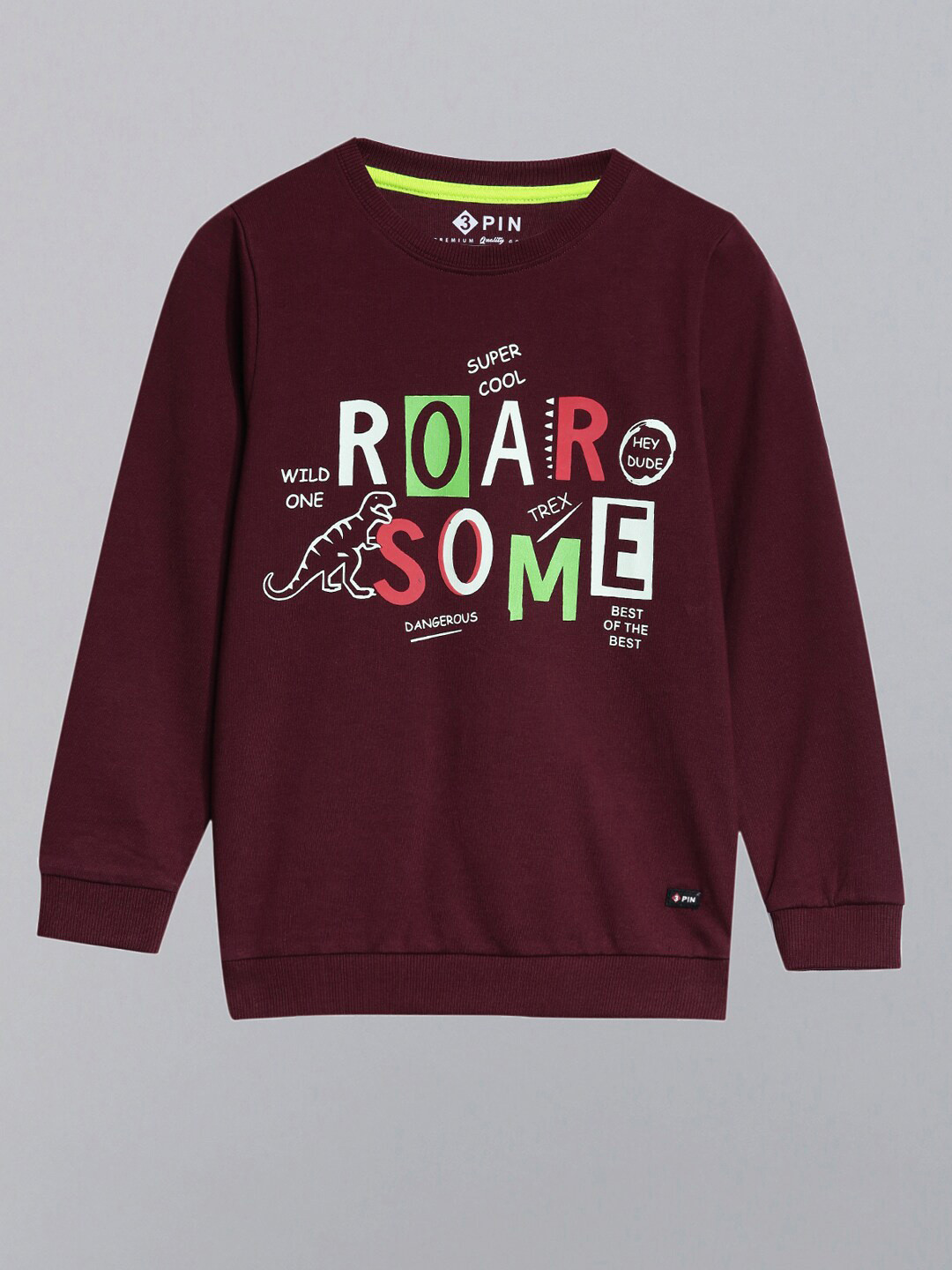 3PIN Boys Burgundy Printed Sweatshirt
