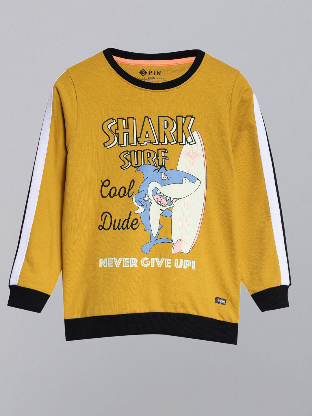3PIN Boys Yellow & White Printed Glow in Dark Cotton Sweatshirt