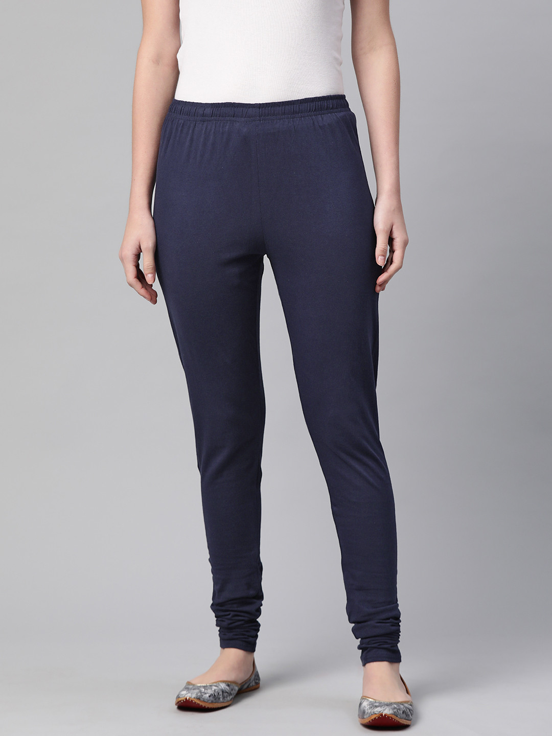 Rangriti Women Navy Blue Knitted Solid Pure Cotton Churidar