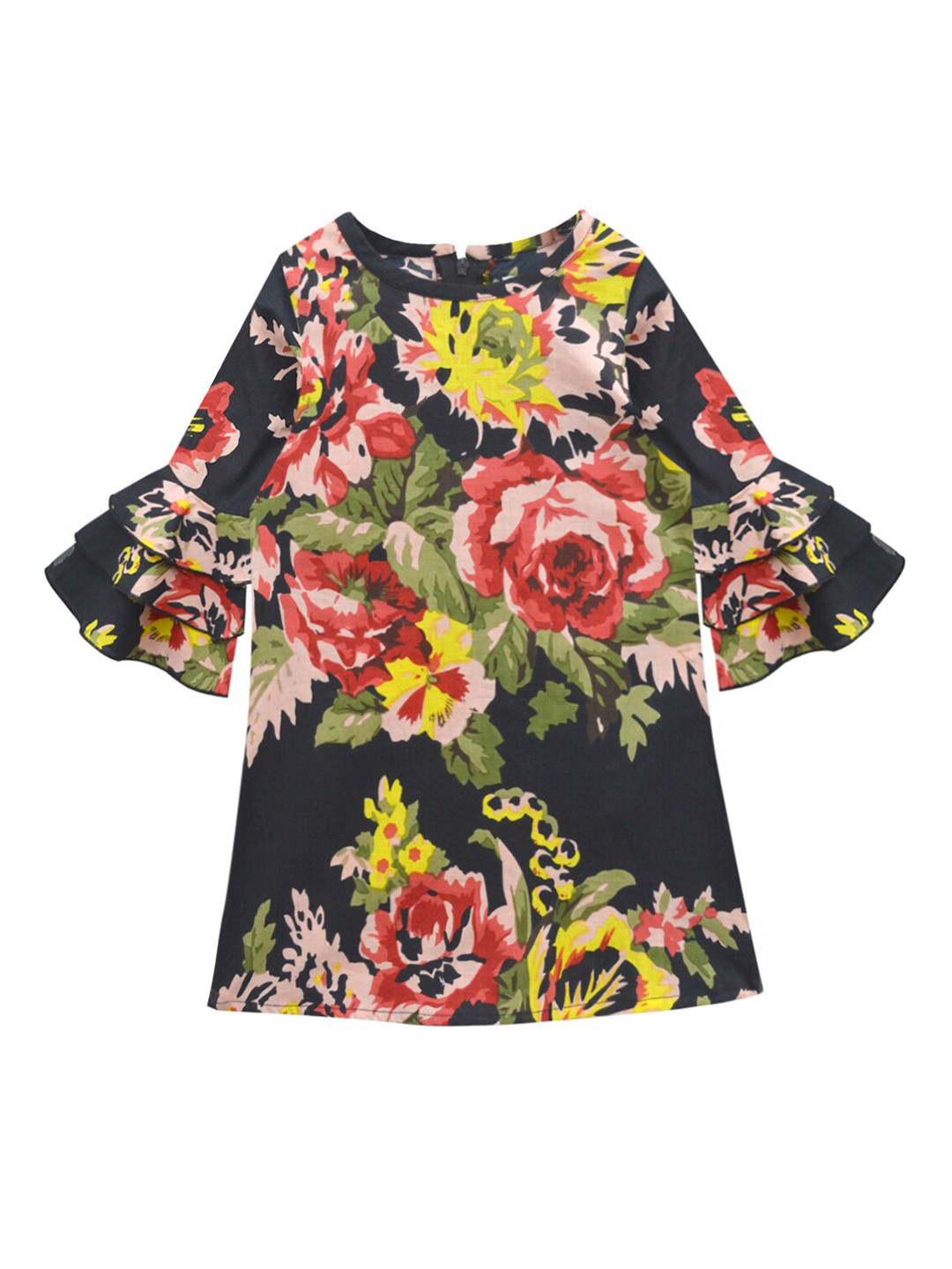 A.T.U.N. Girls Black & Red Floral Pure Cotton A-Line Dress