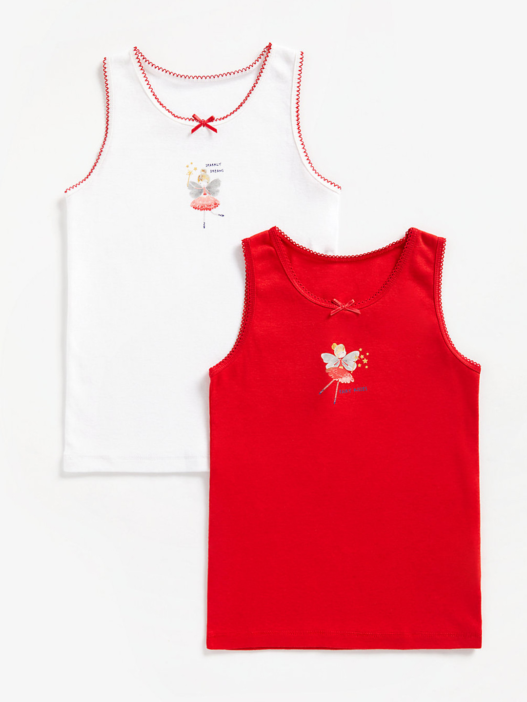 mothercare Girls White & Red Pack of 2 Pure Cotton Innerwear Vests
