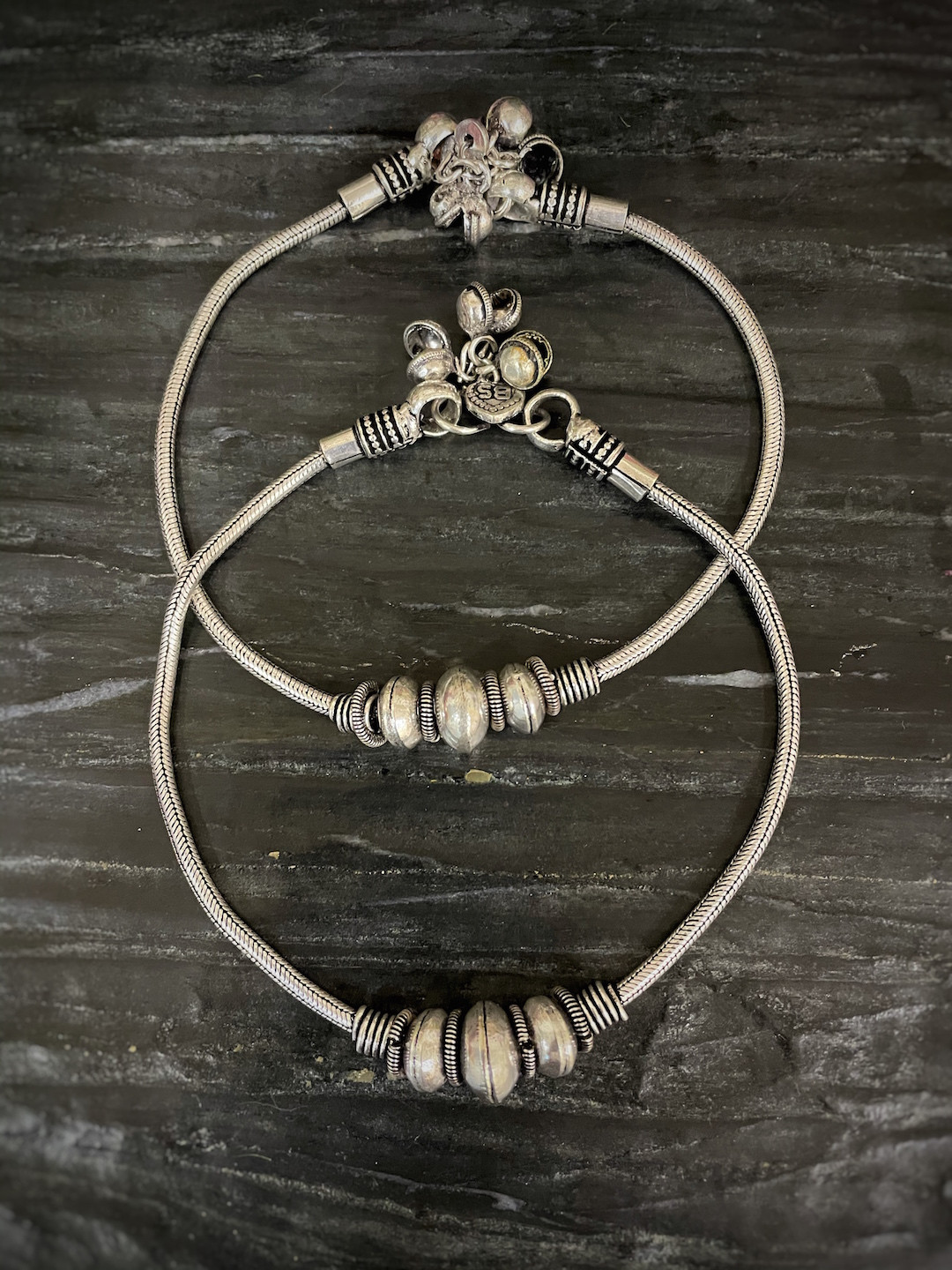 Digital Dress Room German Silver Oxidised Ghungroo Anklet