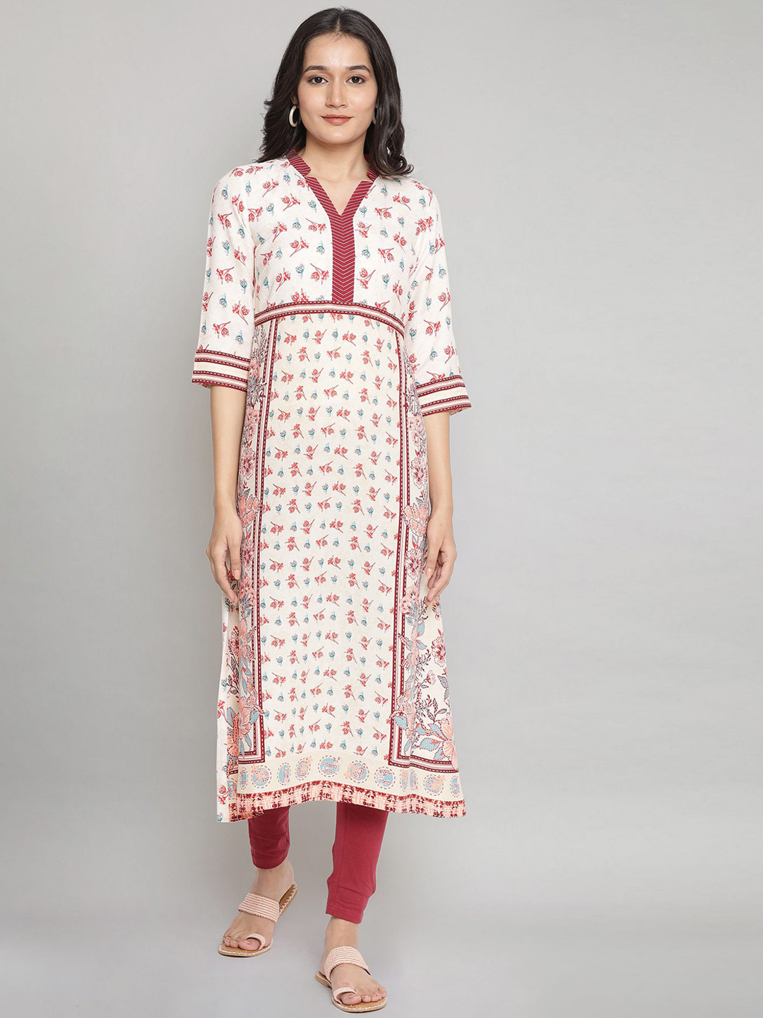 AURELIA Floral Print Crepe Kurta
