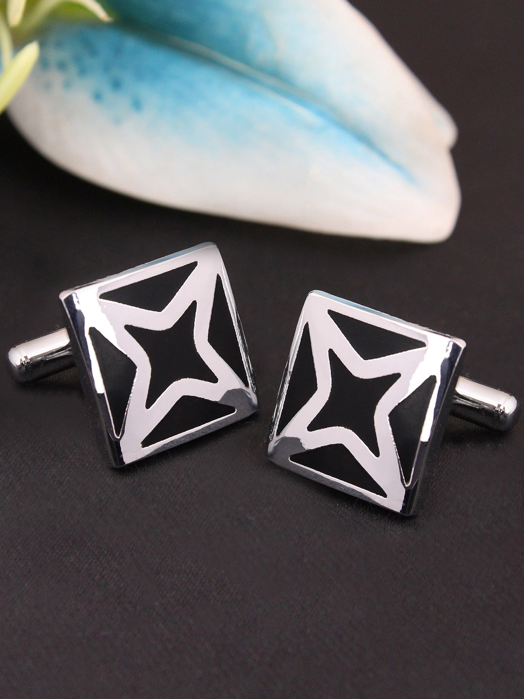 Kavove Brown & Silver-Toned Starlet Cufflink