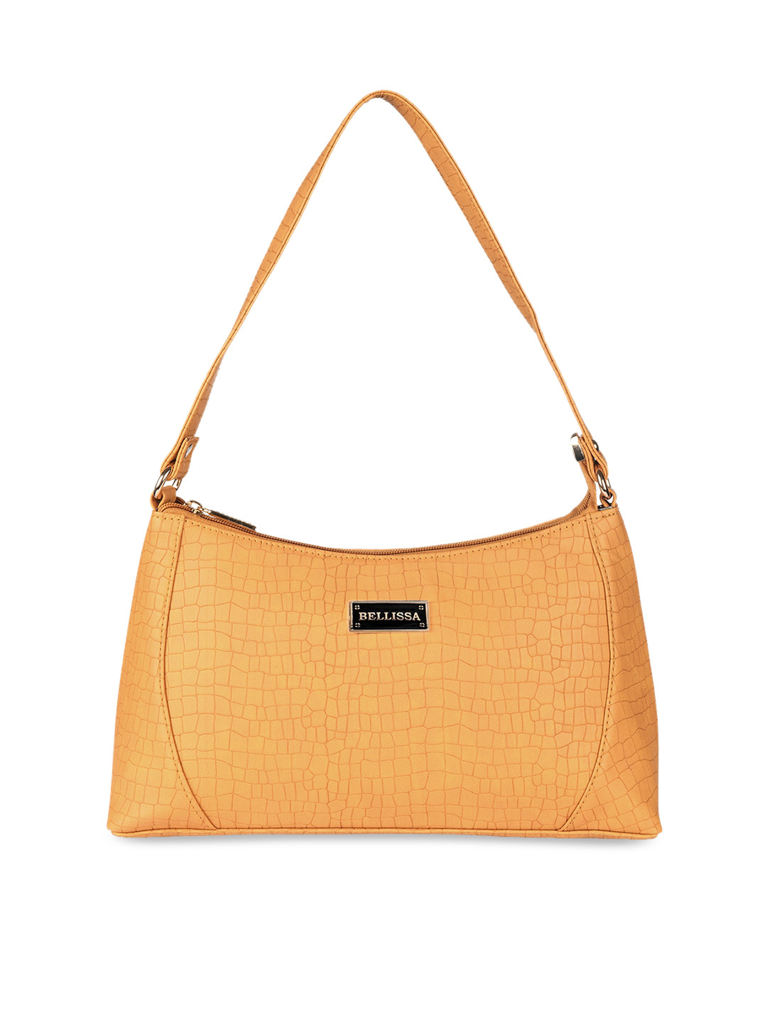 Bellissa Mustard Yellow Animal Textured PU Structured Shoulder Bag