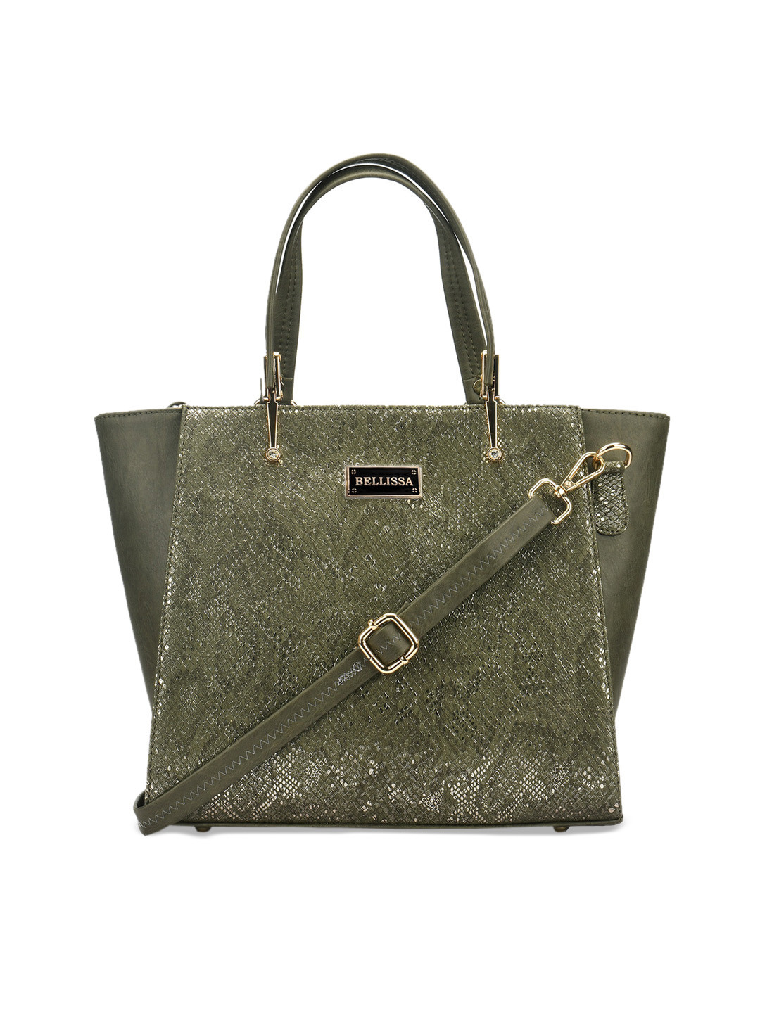 Bellissa Olive Green PU Snakeskin Textured Handheld Bag