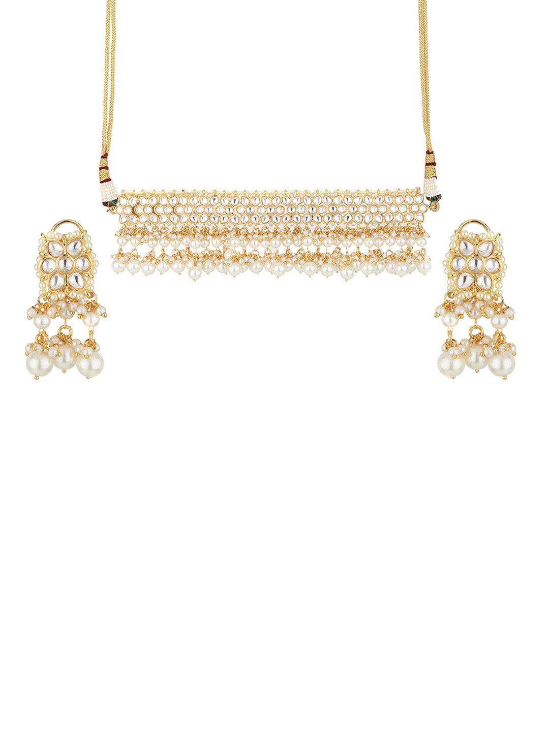 Runjhun Gold-Plated Polki Choker Necklace with Earrings