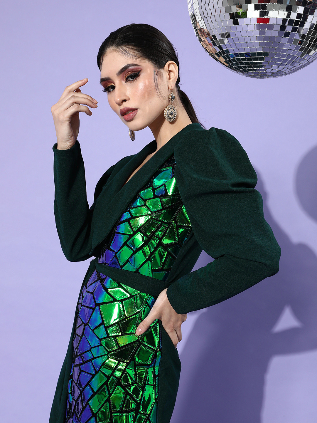 Athena Green Embellished Blazer Dress