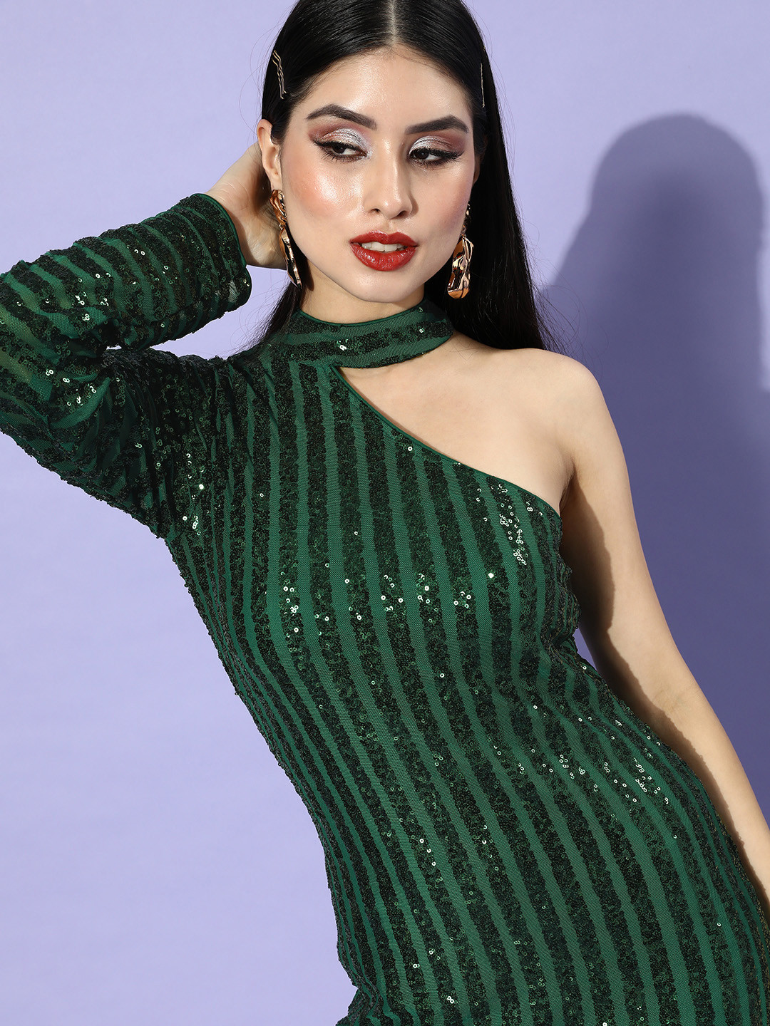 Athena Women Gorgeous Green Embellished Bling and Sparkly Dress