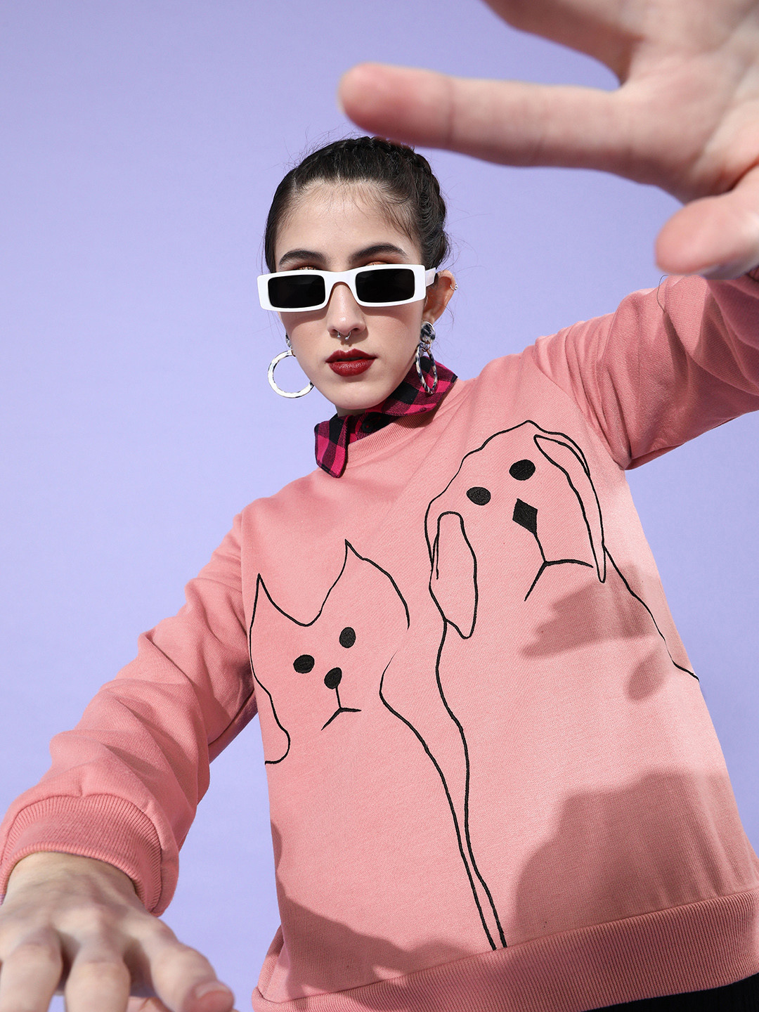 Athena Women Attractive Peach Animal Printed Quirky Outerwear Sweatshirt