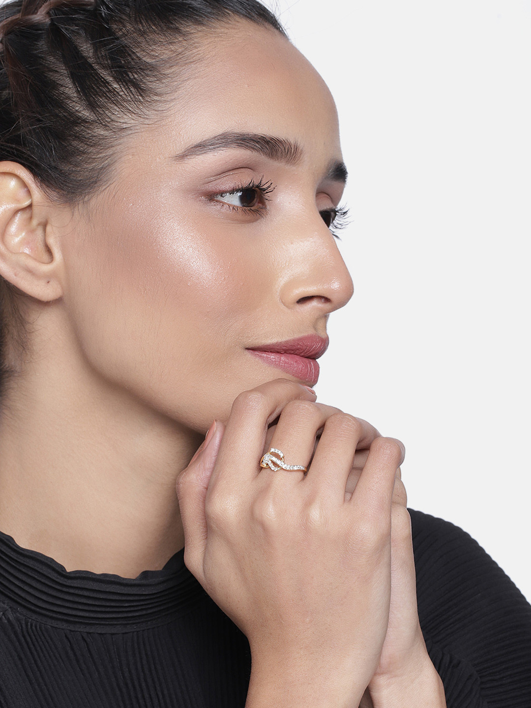 Estele white american diamond on  gold plated ring for women (non adjustble)