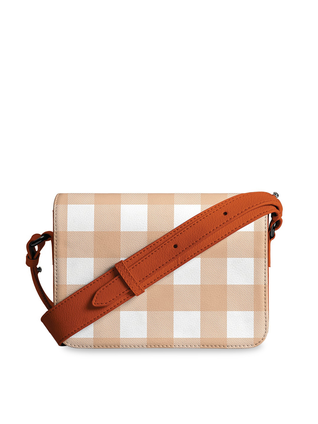 DailyObjects Peach-Coloured Checked PU Structured Sling Bag