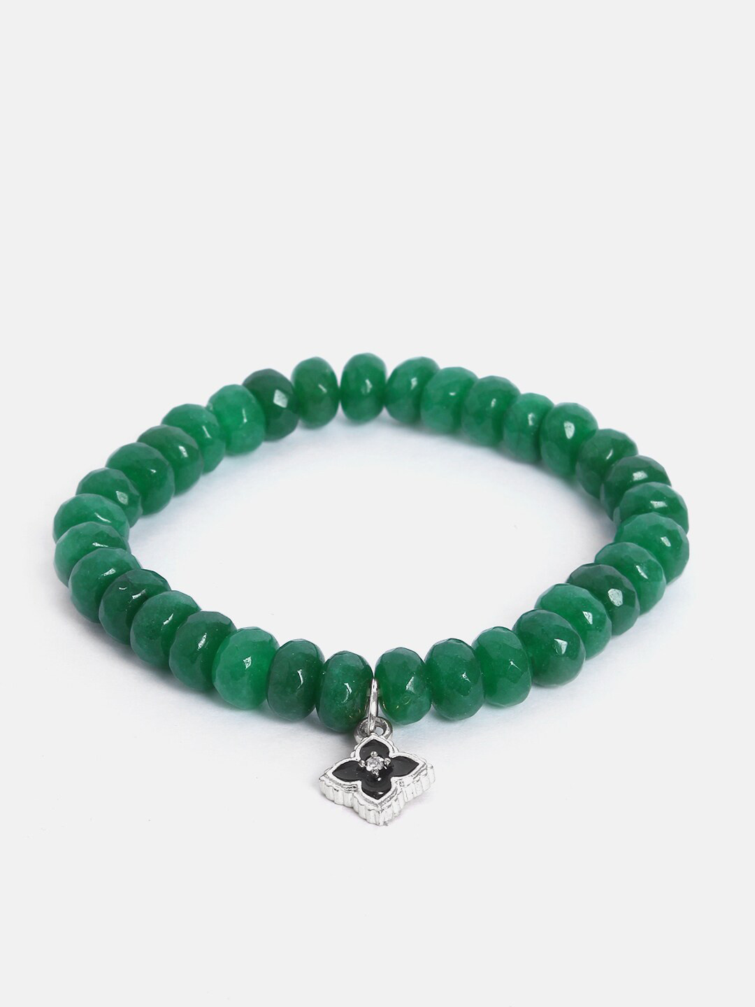 MINUTIAE Women Green & Silver-Toned & Plated Onyx Moroccan Flower Charm Bracelet