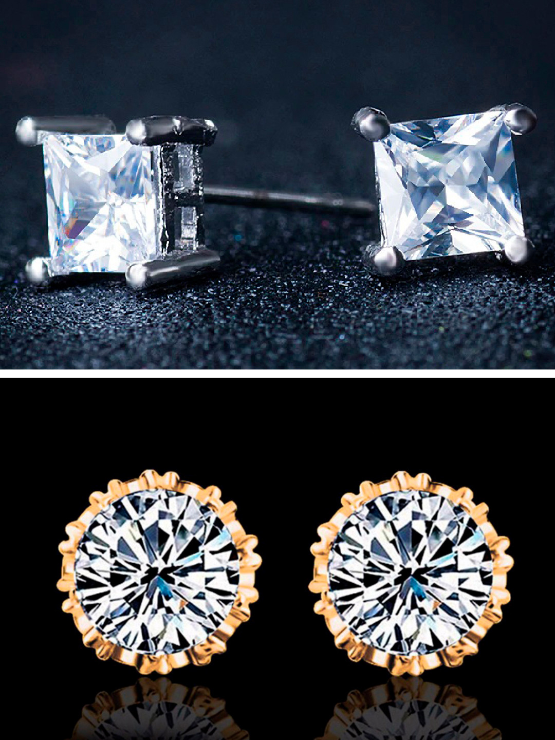 OOMPH Set of 2 Gold-Toned & Silver-Toned Round & Square CZ Studs Earrings