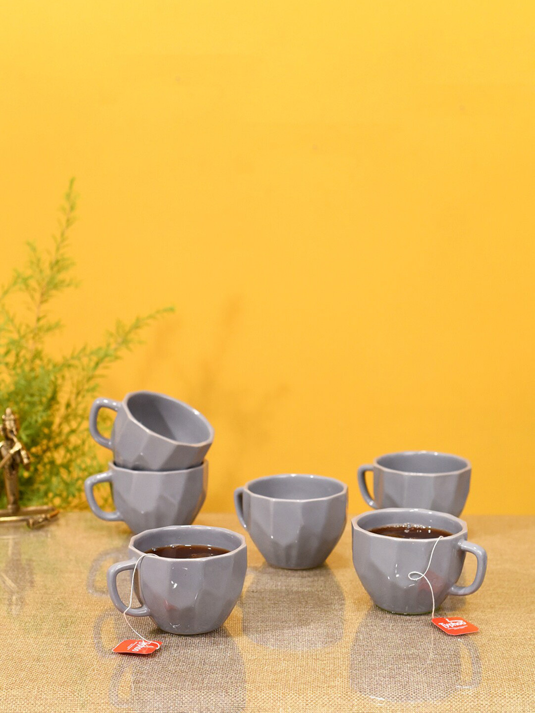 AAKRITI ART CREATIONS Premium Grey Ceramic Microwave Safe 6 Piece Cup-350ml