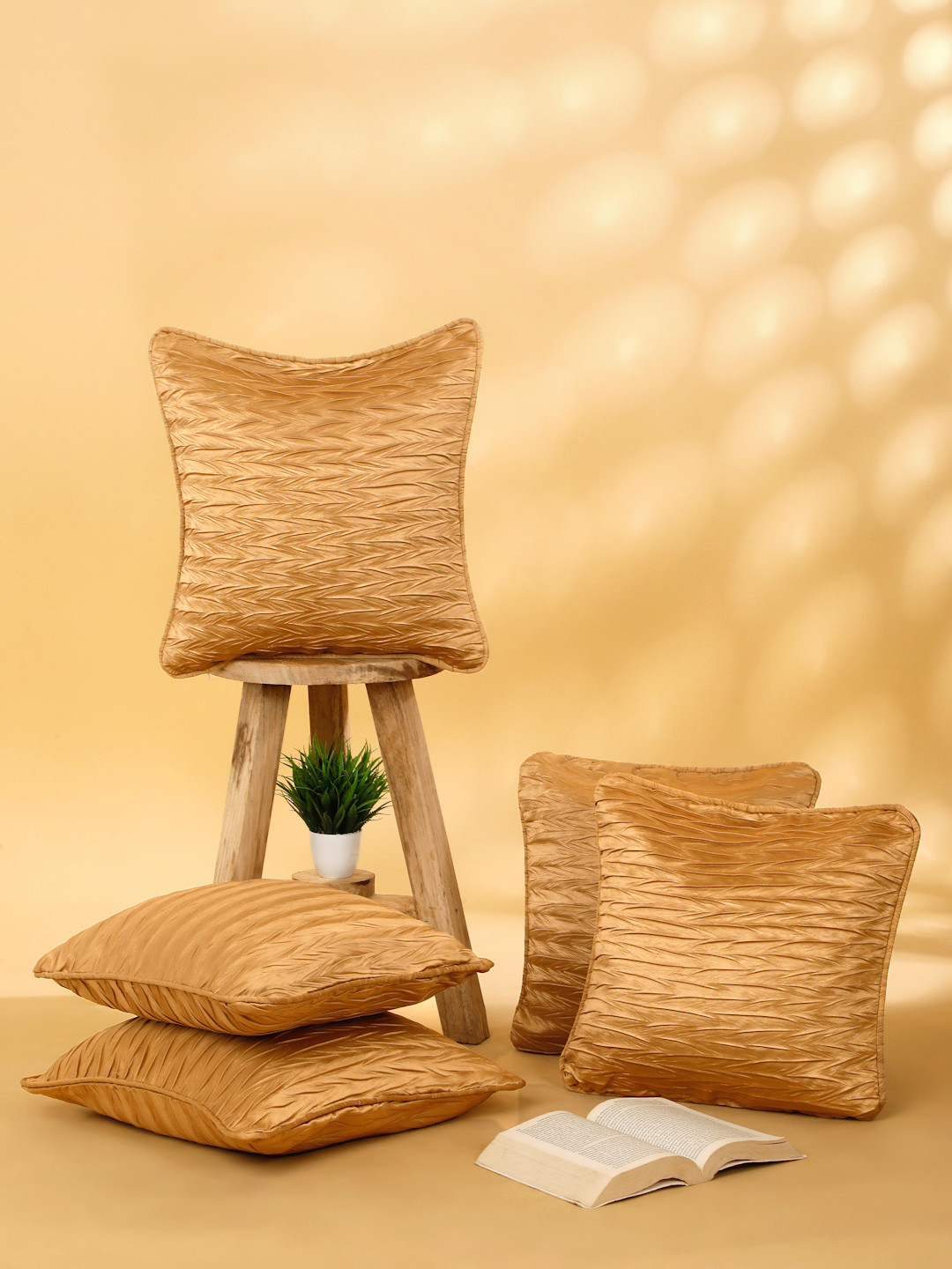 ROSARA HOME Set Of 5 Beige Self Design Square Cushion Covers