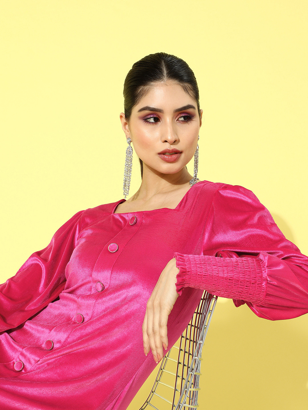 KASSUALLY Women Bright Fuchsia Solid Velvet Dress