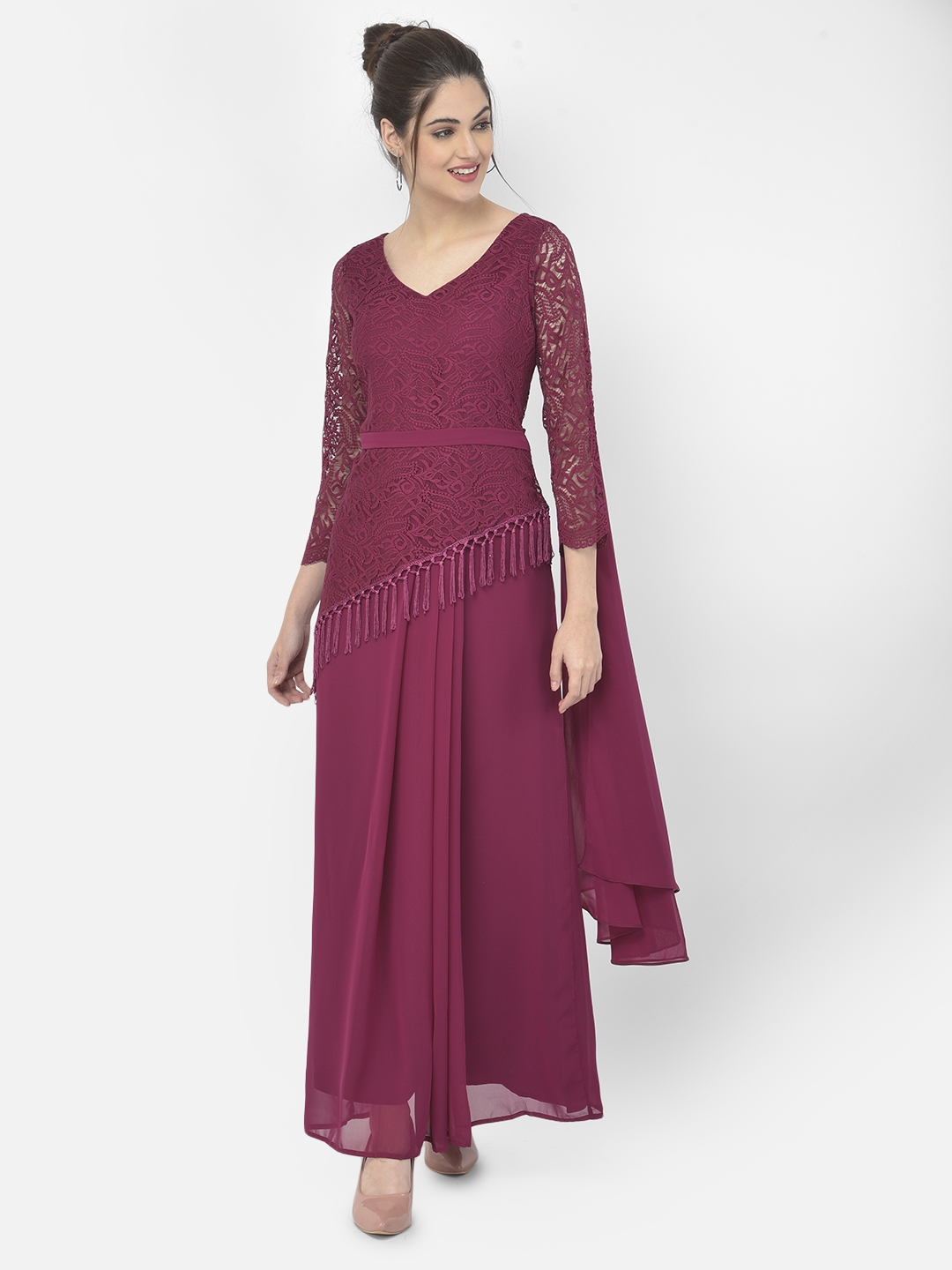 Buy Eavan Burgundy Georgette Maxi Dress Dresses for Women 16008344 Myntra
