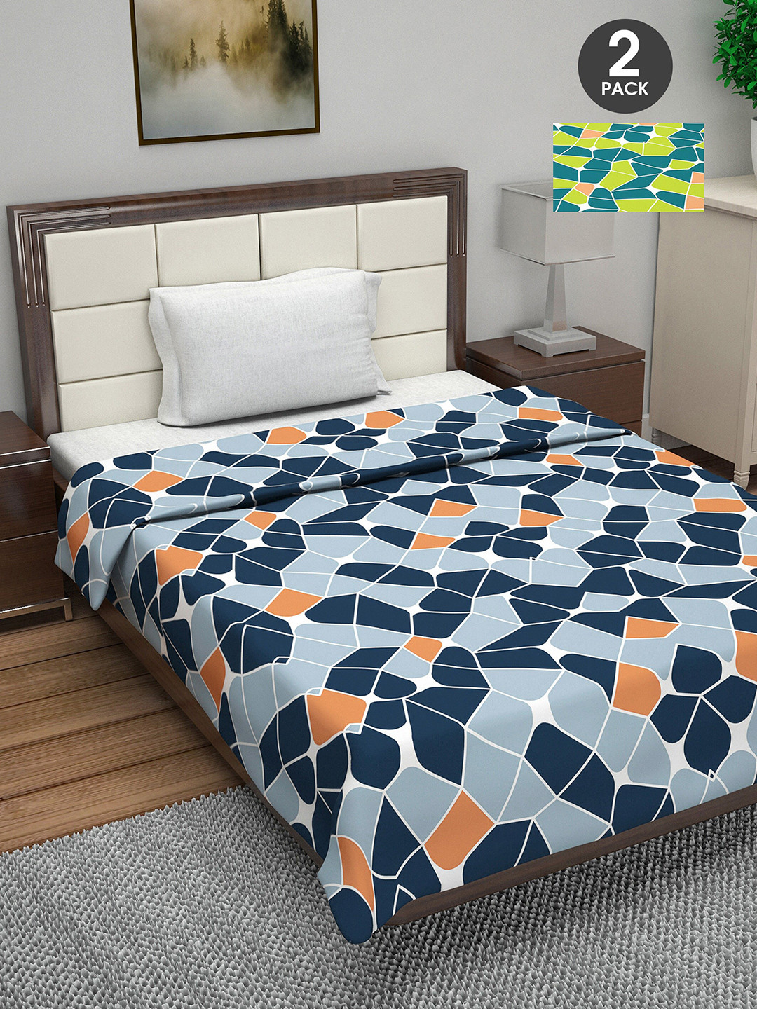 Divine Casa Set of 2 Multi Geometric AC Room 110 GSM Single Bed Dohar