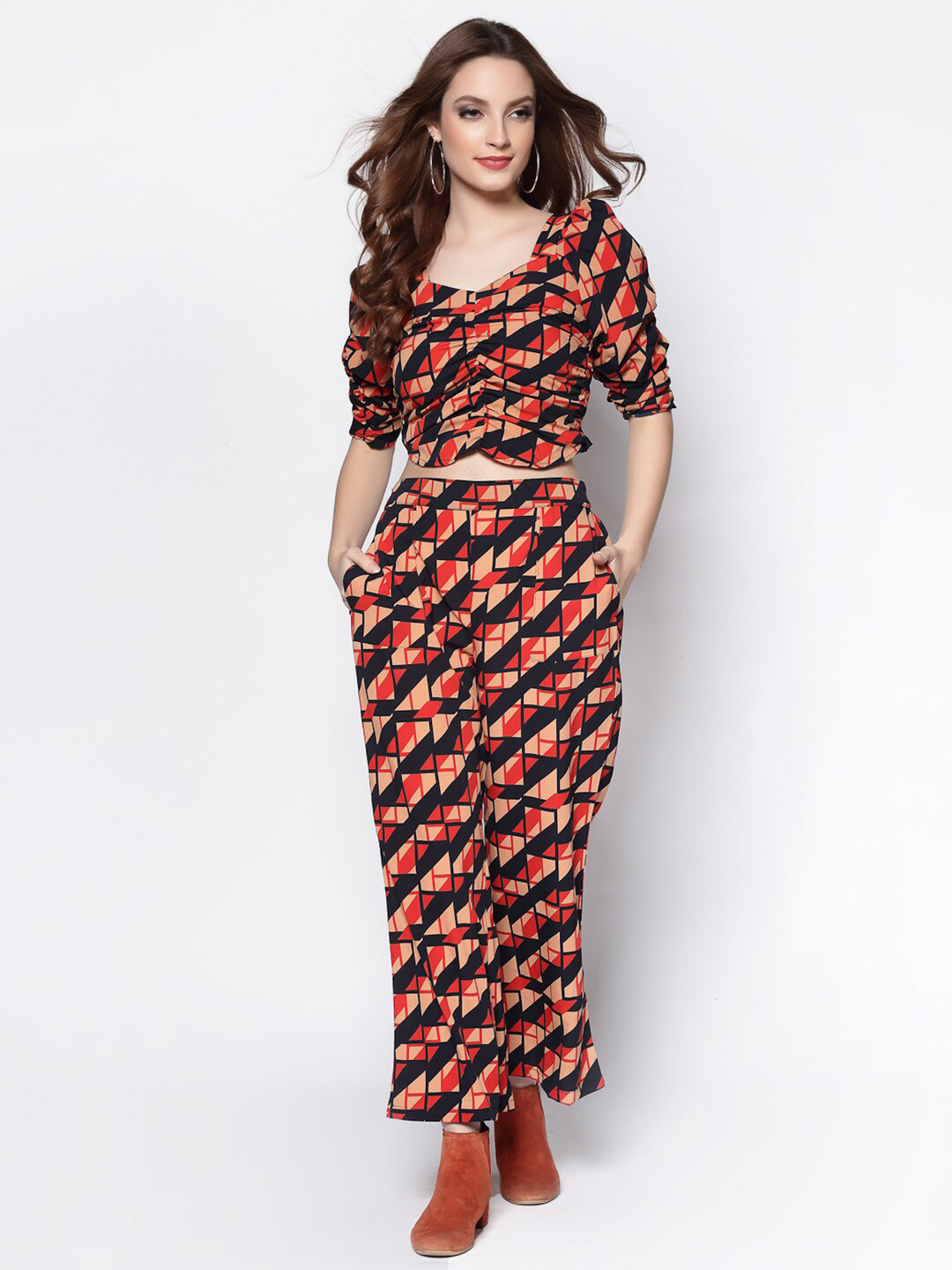 Sera Red & Black Printed Two-Piece