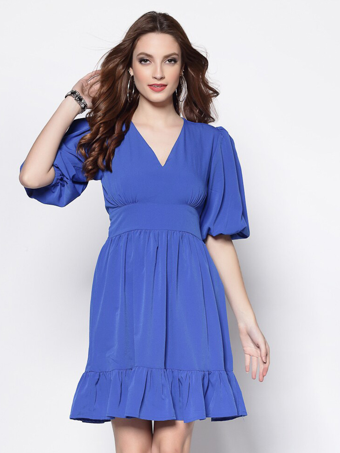 Sera Blue Crepe Knee Length Dress