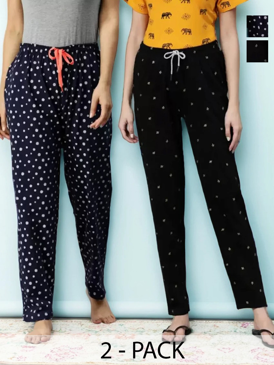 Kryptic Women Pack Of 2 Printed Pure Cotton Lounge Pants